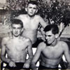 Taffy Hayman, Allan 'Geordie' Todd, and Terry Craig. All were Electrical Mechanics on HMS Gambia's 1957/58 commission. Photo taken at the swimming gala at RAF Khormaksar, Aden on January 5, 1958. Photo kindly supplied by Terry Craig.