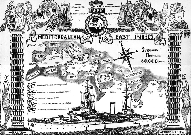 The places HMS Gambia visited 1950 - 1952