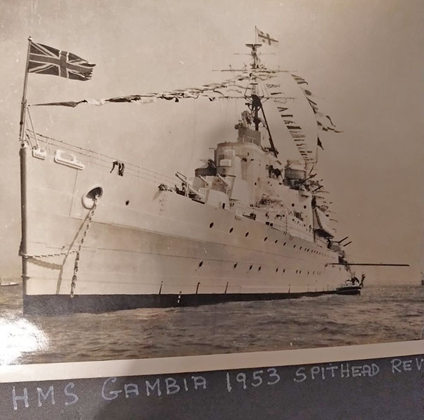 HMS Gambia at the Spithead review, 1953. Photo very kindly supplied by Michael Headon