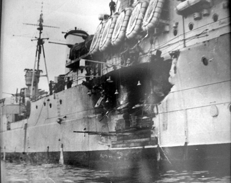The damage to HMS Phoebe