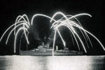 HMS Gambia giving a firework show, Zanzibar, June 1955. Image from Keith Butler