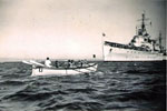 Gambia's Whaler at the Mediterranean Fleet Regatta, Palmas Bay, Sardinia in 1954. Image from Keith Butler