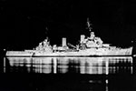 Floodlit HMS Gambia at Taranto, Italy, June 1952. Photo from Anne Irvine.