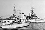 HMS Gambia and motor launch, Port Said, November 1951. Photo from Anne Irvine.