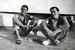 Tanky Jones and Eddie Gouarne. 'Tanky' may mean the man who looked after the fresh water evaporators that provided the ship with fresh water. Photo from Anne Irvine.
