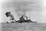 HMS Anson on sea trials firing her guns in the North Sea. June 18-21, 1942. Photo: Lt. C. J. Ware. Imperial War Museums A 10150