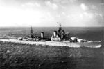 HMS Bermuda in the late 1950s. The X-turret was removed in 1945 and the bridge totally enclosed in 1956
