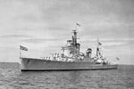 HMS Birmingham, a post-war photo of the Southampton class cruiser. Imperial War Museums HU 129755
