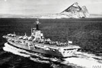 HMS Centaur approaches Gibraltar in June 1961. She was commissioned on September 1, 1953 and decommissioned on August 11, !972. Imperial War Museum A 34458