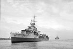 HMS Foxhound in Freetown in August 1943. The destroyer claims to have set up a record by steaming 240,000 miles since the war began. Imperial War Museums A 18776