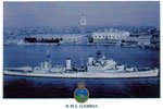 Postcard of HMS Gambia at Venice in 1951. This was provided by Tom Swatton who served on the the 1952/54 commission.