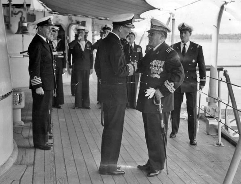 Rear Admiral Rassai and Vice Admiral C F W Norris, CB, DSO