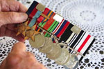Jim Murray's medals. L to R: 1939 - 1945 Star, Burma Star wih Pacific Clasp, NZ Defence Medal, NZ War Medal 1939-1945, NZ War Service Medal, and NZ Service Medal 1946 – 1949