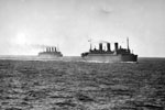 SS Ile de France. Two of the ships of the convoy bringing the 9th Australian Division to Australia from the Middle East in February 1943. The Ile de France is in the lead, followed by RMS Aquitania. Australian War Memorial 029566