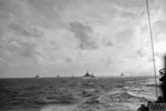 Eastern Fleet big ships returning from Sabang. left to right: HMS Queen Elizabeth, Valiant, Renown, FS Richelieu. Nearer, left to right are HMS Kenya, Cumberland and HMNZS Gambia from HMS Racehorse. Operation Crimson, July 25, 1944. Photo: Lt. W. E. Rolfe. Imperial War Museums A 25652