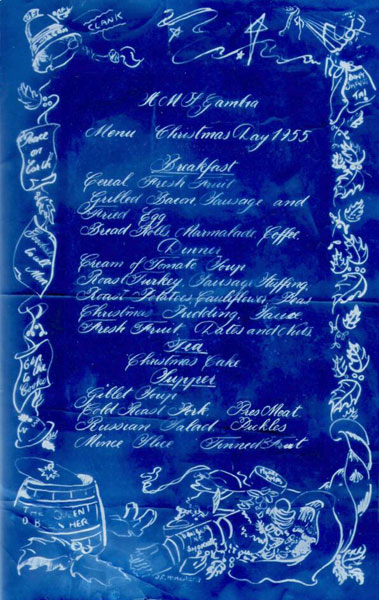 HMS Gambia's Christmas 1955 menu