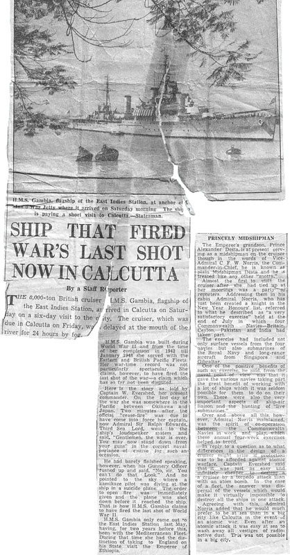 HMS Gambia arrives in Calcutta, 1955