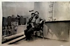 William Baker, on right, with another, unknown, crewman
