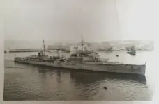 HMS Gambia entering Grand Harbour, Valletta, Malta