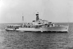 HMS Surprise was one of the first ships to arrive at Spithead on June 8, 1953, for the Coronation Naval Review. She was the despatch vessel from which HM The Queen reviewed the Fleet and is wearing the Flag of Vice Admiral E M C Abel-Smith, CB, CVO, Flag Officer Royal Yachts. Image from Imperial War Museums A32570
