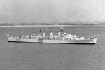 HMS Manxman arriving at Spithead on June 8, 1953, for the Coronation Naval Review. Image from Imperial War Museums A32572