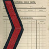 Eric Steele's long service stripe. John Pedlar wrote that a rating received one of these on completion of each 4 years of service up to a maximum of 3 (12 years service = 3 long service badges) and Brian Johnstone added that there were colours issued; gold = No. 1 uniform, red = No. 2 uniform.
